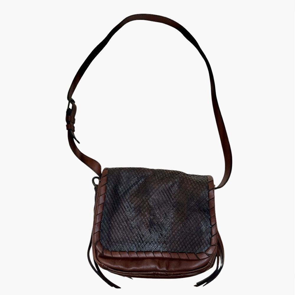 FRYE Layla Flap Saddle Black and Brown Leather Crossbody Bag